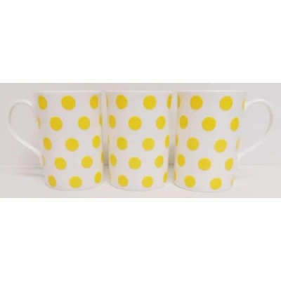 Image of fromeuropewithlove Yellow Spots Mugs Set of 6 Fine Bone China Cups Hand Decorated in UK