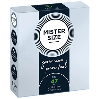 Image of MISTER Size 47mm Ultra Sensitive Condoms for Men Extra Thin, fine, lube/Made from 100% Natural Rubber Latex in Your XS S/Real Feel Pack of 3