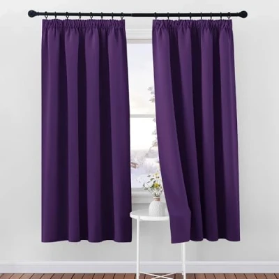 Image of PONY DANCE Blackout Curtains for Bedroom Nursery Decoration Pencil Pleat Thermal Room Darkening Window Treatment Draperies Living Energy Saving, W46 X L72, Purple