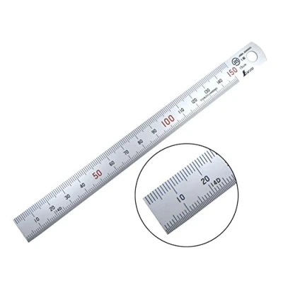 Image of Shinwa 150 mm Rigid (15 x 0.5 mm) Zero Glare Satin Chrome Stainless Steel Machinist Engineer Ruler/Rule with Graduations in and .5mm Model 13005