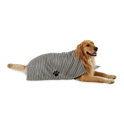 Image of Bone Dry Pet Grooming Towel Collection Absorbent Microfiber X Large, 41x23.5, Striped Gray