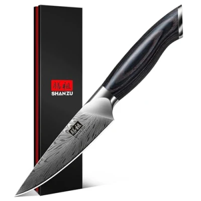 Image of SHAN ZU Kitchen Paring Knife 10 cm Japanese Powder Steel 63 HRC Peeling Knives for Friut Razor Sharp 12 Edge Vegetable Chopper with Pakkawood Handle