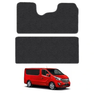 Image of Carpet Floor Mats for the Vauxhall Vivaro (2014 2018) [Only suitable factory crew cab van] Custom Van Accessory Tailored fit, Granulated Anti Slip Layer &amp; Black Binding