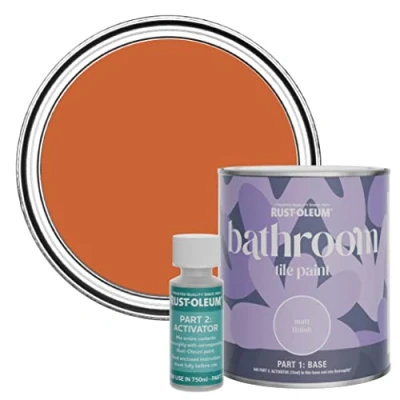 Image of Rust Oleum Orange Water Resistant Bathroom Tile Paint in Matt Finish Tiger Tea 750ml