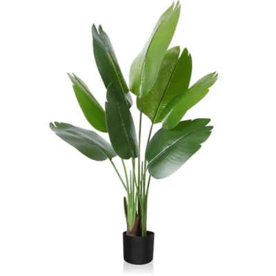 Image of CROSOFMI Artificial Bird of Paradise Plant 120cm Fake Tropical Palm Tree with 8 Leaves,Perfect Faux Plants in Pot for Indoor Outdoor House Home Office Modern Decoration Housewarming Gift（1Pack）