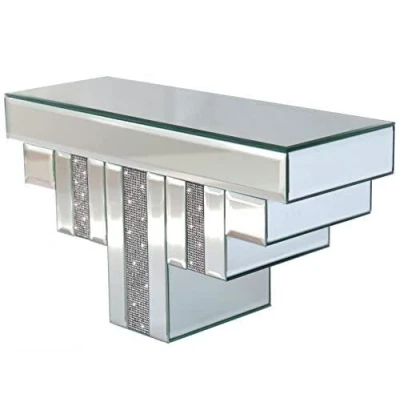 Image of Biznest Large Mirrored Diamante Jewel Crystal Art Deco Floating Mirror Wall Shelf Shelve