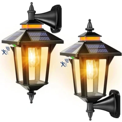Image of Moman Outdoor Solar Wall Lights, Vintage Light with Motion Sensor 3 Modes IP65 Waterproof for Garden Patio 2 Pieces, Lighting Lamp