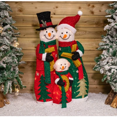 Image of 1m Battery Operated Light up Snow Family Christmas Decoration with Warm White LEDs