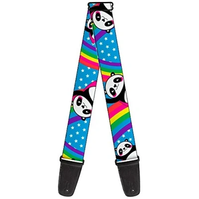 Image of Buckle Down GS W31666 Guitar Strap Pandas Rainbows Stars 2 Inches Wide, 34 60&quot;