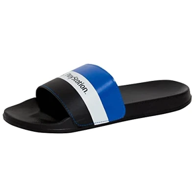 Image of PlayStation Mens Sony Sliders Teens Gaming Slip On Sandals for Gamers Boys Flip Flops Shower Shoes Black 10 UK