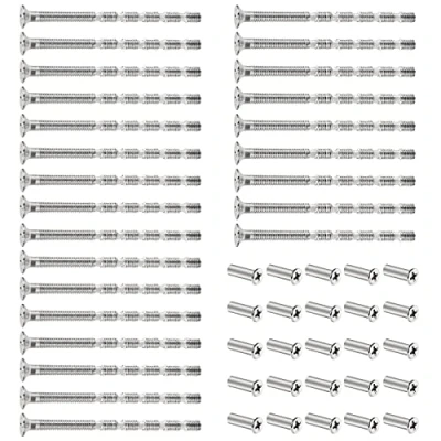 Image of 50 Pieces Door Handle Screws, M4 Bolt Through Fixings Nickle Plated Iron Connecting Bolts and Sleeves Adjustable Length Screw for