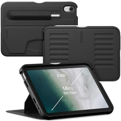 Image of ZUGU CASE for iPad Mini 7 (A17 Pro) &amp; 2021 6 (Mini 7th/6th Generation 2024/2021) Slim Protective Case, Wireless Pencil Charging, Convenient Angle Magnetic Stand, Auto Sleep/Wake [ Black ]