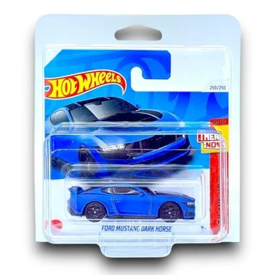 Image of Hot Wheels Ford Mustang Dark Horse (Matt Blue &amp; Matt Black) 10/10 Then and Now 2024 250/250 (Short Card) includes a KLAS Car Keeper Protector Case HRY93