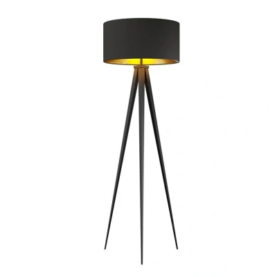 Image of Lindby floor lamp Benik, tripod, textile, black/gold, 153cm