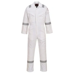 Image of Portwest FR50 Men&#039;s Hi Vis FR Coveralls Reflective Flame Resistant Anti Static Arc Proof Safety Workwear Overalls White, Large