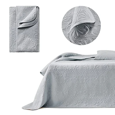 Image of ROOM99 Leila Elegant Light Grey Bedspread 240 x 260 cm Versatile Blanket as a Bed Throw or Sofa Quilted Style Ideal