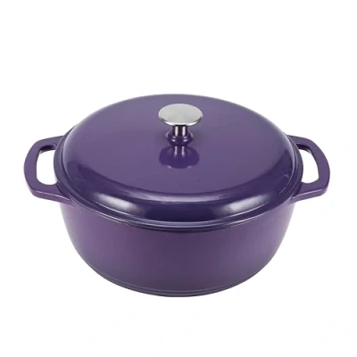 Image of Amazon Basics Enameled Cast Iron Round Dutch Oven with Lid and Dual Handles, Heavy Duty, 5.6 L, Purple