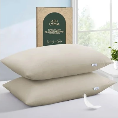 Image of LYMA Bedding Pillow Cases 2 Pack, Ultra Soft Breathable Housewife Cover, OEKO TEX Certified, Nanoplush Double Brushed Quick Dry Pillowcases, Envelope Closure Wrinkle Fade Resistant 50x75CM, Beige