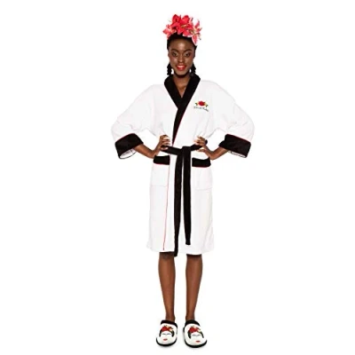 Image of Groovy Frida Kahlo Minimalist Adult Ladies Robe, White, One Size