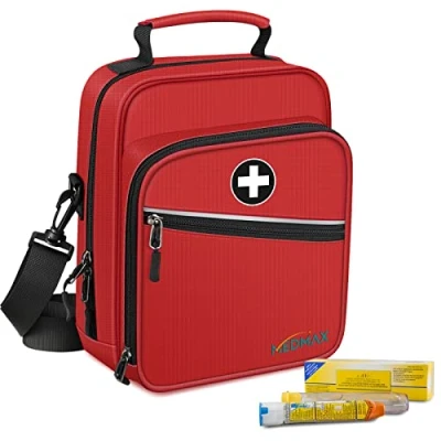 Image of MEDMAX Insulin Cooler EpiPen Carrying Case Insulated, Travel Medication Diabetes Supplies Organizer Bag with Shoulder Strap for Asthma Inhaler, Auvi Q, Allergy Medicine Essentials, (Red)