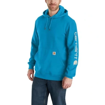 Image of Carhartt Men&#039;s Loose Fit Midweight Logo Sleeve Graphic Sweatshirt Hooded Sweatshirt, Blue Atomic Blue, XL