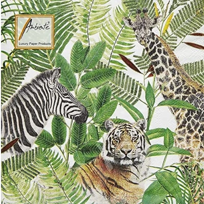 Image of Ambiente Paper Napkins, 20 Count 3 Ply Safari, Disposable Napkin, Colourful, 33 x cm, Ideal for Lunch/Party, Environmentally Friendly Made in Europe