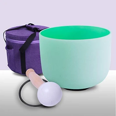 Image of ENERGYSOUND 432Hz F Heart Chakra Green Color Frosted Quartz Crystal Singing Bowl 8 inch (20 cm)+ Carrier bag mallet &amp;O ring included