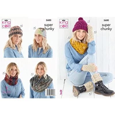 Image of King Cole 5600 Knitting Pattern Womens Accessories in Explorer and Timeless Super Chunky