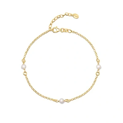 Image of Amberta Women 925 Sterling Silver Freshwater Pearl Anklet: 4 5 mm Beaded Gold Plated Anklet 25 cm