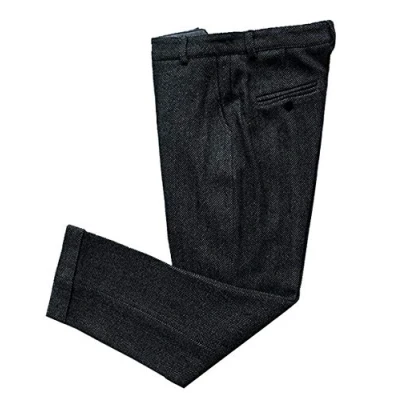 Image of Solovedress Mens Vintage Herringbone Dress Pants Tweed Suit Wool Slim Fit Trousers for Wedding Groomsmen(Black,36)