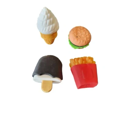 Image of Fat catz copy Set of 4 Novelty Collectable Fast Food Erasers Rubbers Stationery Burger Fries Ice Cream Lolly