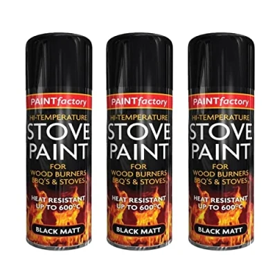 Image of PNJB, Temperature Heat Resistant Matt Black Metal, Paint Spray High Stove Exhausts BBQ Etc 400ml (3 Pcs)
