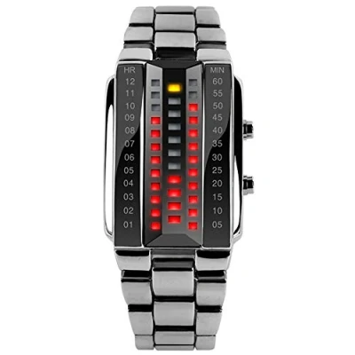 Image of TONSHEN Fashion Binary Watch for Men and Women Red Yellow LED Light Square Silver Stainless Steel Digital Casual Cool Wrist Watches (Women)