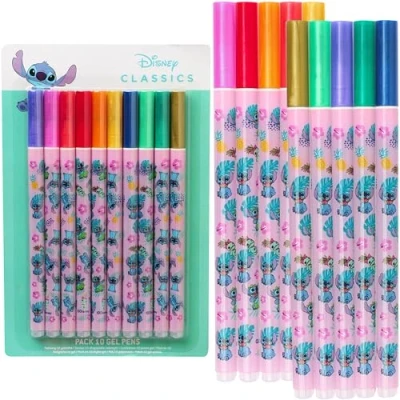 Image of Disney Stitch Metallic Gel Pens for Kids, Coloured Pack of 10 School Supplies Gifts Girls (Multi Stitch)