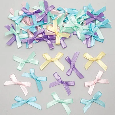 Image of Baker Ross Pastel Self Adhesive Satin Bows Pack of 100, Kids Spring Craft Supplies (FC342), Assorted