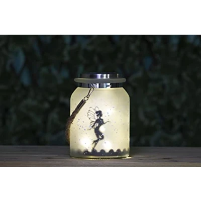 Image of Garden Mile Solar Powered Hanging Fairy Lantern Frosted Glass Light Lamp Outdoor Indoor Mason Jar Lighting with 20 LEDs Firefly Lights