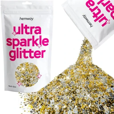 Image of Glitter Multi Size Gold Silver Ultra Sparkle Sequins Nail Face Festival Christmas Halloween Makeup Chunky Fine 100g / 3.5oz