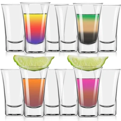 Image of FLOW Barware 12x Shot Glasses Set Clear of 12 50ml Glass with Heavy Base, for Vodka, Whisky, Tequila. Stackable