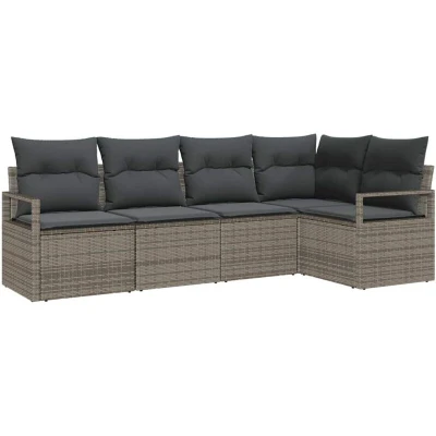 Image of vidaXL 5 Piece Garden Sofa Set with Cushions Grey Poly Rattan