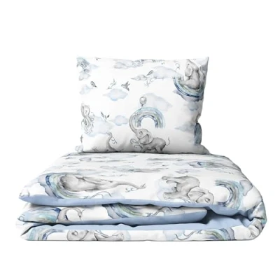Image of 2 Piece Baby Children Quilt Duvet &amp; Pillow Set 80x70 cm to fit Crib or Pram (Blue Elephants)