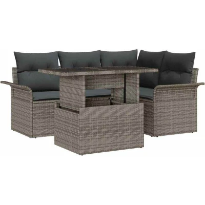 Image of vidaXL 5 Piece Garden Sofa Set with Cushions Grey Poly Rattan