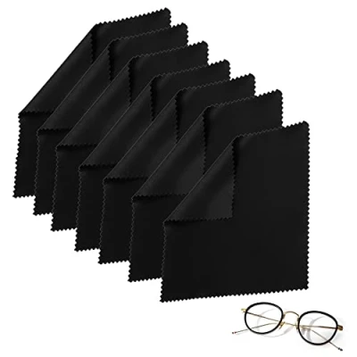 Image of Yoezuo 7 Piece Eyeglass Cleaning Cloth, 18 x 15cm Microfiber Glasses Cloths Glass Wipes for Eyeglasses, Screens, Tablets, Mobile Phone, Camera (Black)