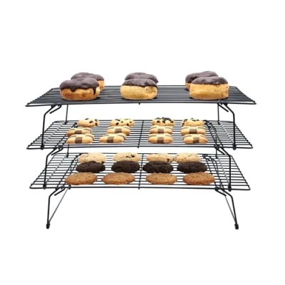 Image of Buckingham Three Tier Stackable Non Stick Cake Cooling Rack System, Steel, Black, 40 x 25 cm