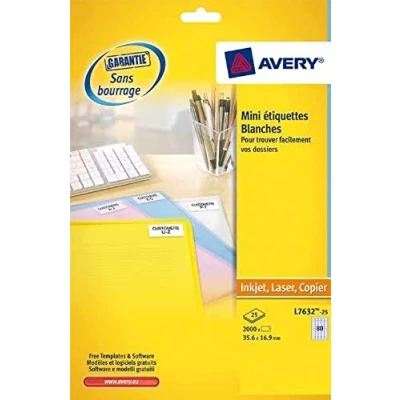 Image of Avery L7632 25 2000x Mini Labels 35.6 x 16.9 mm White for Laser Printers