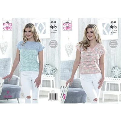 Image of King Cole 5143 Knitting Pattern Womens Tops in Giza 4Ply and Sorbet