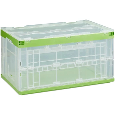 Image of Relaxdays Professional Storage Box, Sturdy, Commercial Crate, Plastic, Lidded, 31.5x59.5x39.5cm, Green, 60x40x32cm