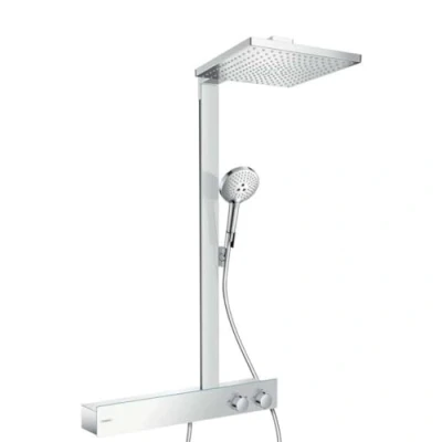 Image of hansgrohe 27364000 Raindance E Showerpipe 300 1jet EcoSmart 9 l/min with ShowerTablet 600 Chrome Shower Pipe, 600mm