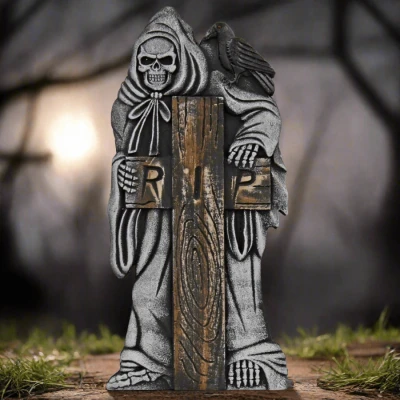 Image of Cackle &amp; Co 88cm Skeleton Cross Tombstone Decoration Halloween Party Prop Graveyard Crow