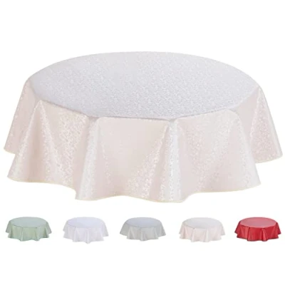 Image of Home Direct Round Embossed Oilcloth PVC Wipe Clean Tablecloth 155cm 61&quot; Beige Grey