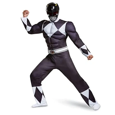 Image of DISGUISE 79733C Black Ranger Classic Muscle Adult Costume Power Sized, XX Large